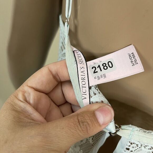 Victoria Secret Slip Dress Small Lace Teal Sheer Chemise Coquette Whimsical - Picture 8 of 10